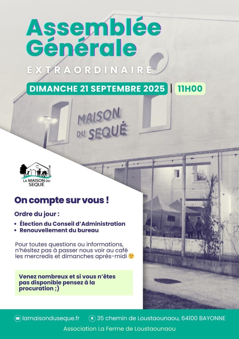 Assemblée Génrale de l'association le dimanche 21 septembre à 11h à la Maison du Sequé