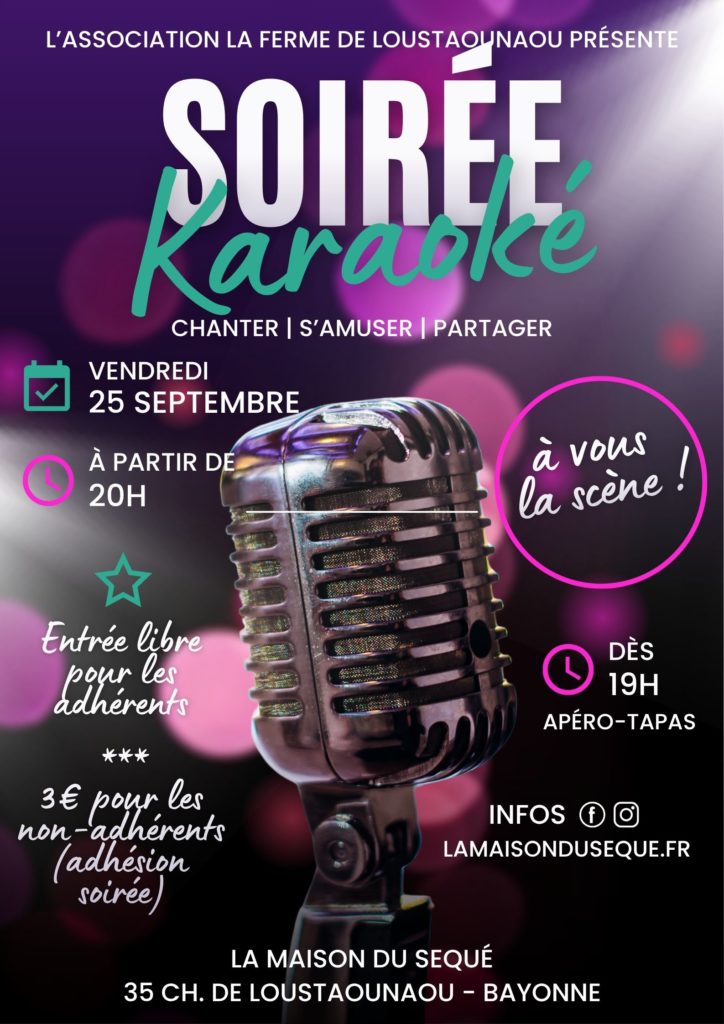 Affiche de la soirée karaoké organisée à la Maison du Sequé le vendredi 25 septembre 2026