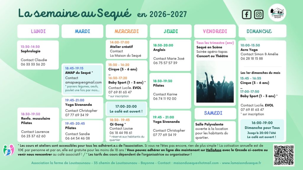 Planning activités du Sequé rentrée 2026